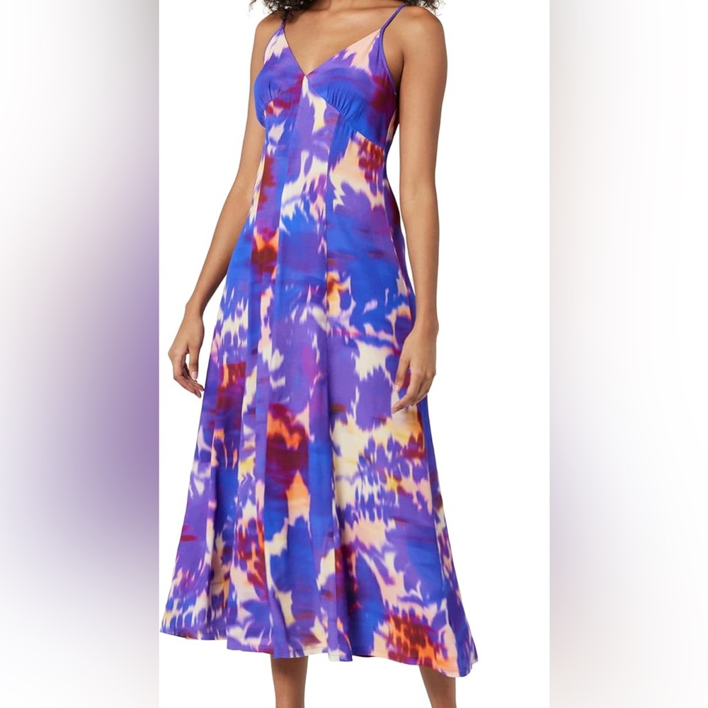 Blue and Purple Sleeveless Maxi Sundress for Wedding Guest